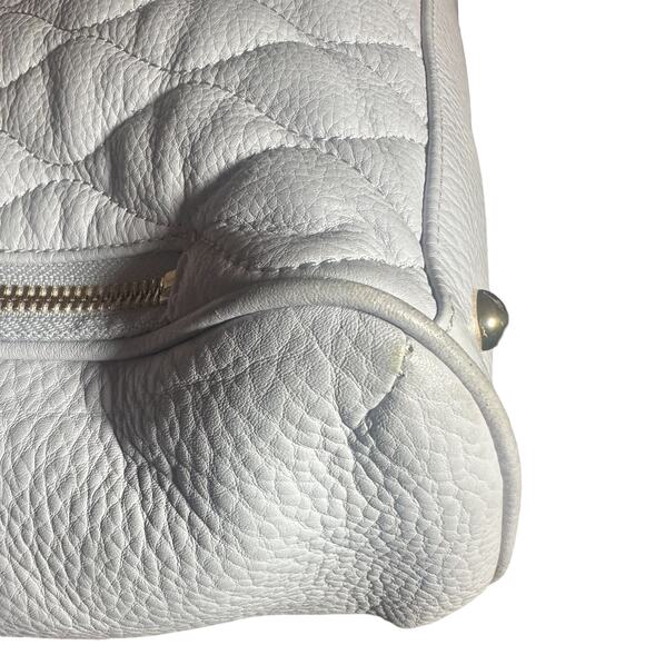 Vera Bradley Leah Quilted Leather Tote Bag Cloud Gray Light Blue Shoulder Bag - Picture 11 of 12